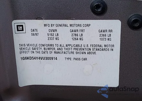 1997 Cadillac Deville Standard z USA, uszkodzony, nr VIN 1G6KD54Y4VU300914